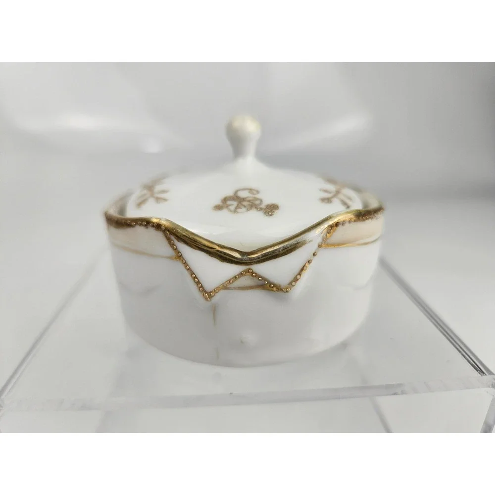 Antique‎ Nippon Hand Painted Covered Dresser Jar Gold Gilt Japan
